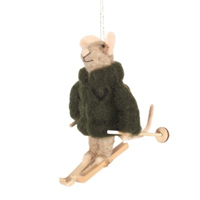 Mouse Green Skier Ornament 1ct
