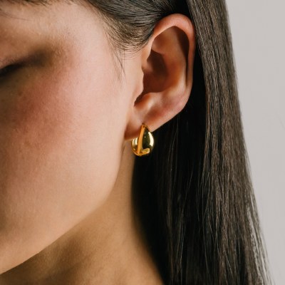 Oval Puff Hoop Earrings Gold