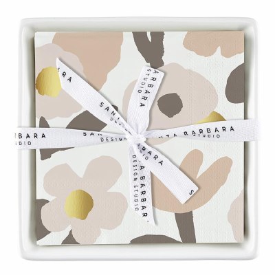 Ceramic Tray & Napkins Flowers