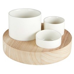 Trio Bowl Set With Wood Base