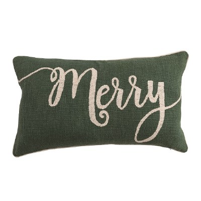 Merry Embroidered Pillow Green
