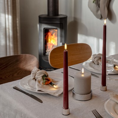 Led Taper Candles 9.8in Wine