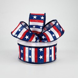 RIBBON #9 GLT STRIPES/STARS