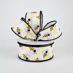 RIBBON #9 BUMBLEBEES, WHT/BLK