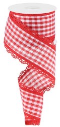 RIBBON #40 GINGHAM W/LACE, RED