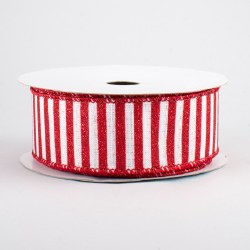 RIBBON #9 GLT STRIPE, RED/WHT