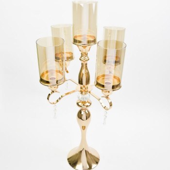 METAL CANDLE STAND X 5, GOLD