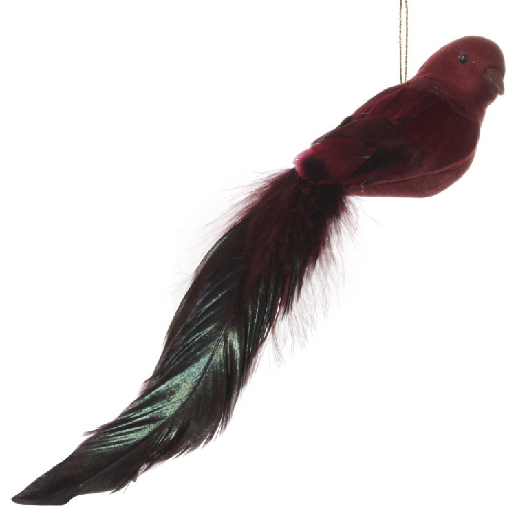 Burgundy Feather Longtail Bird 230 mm