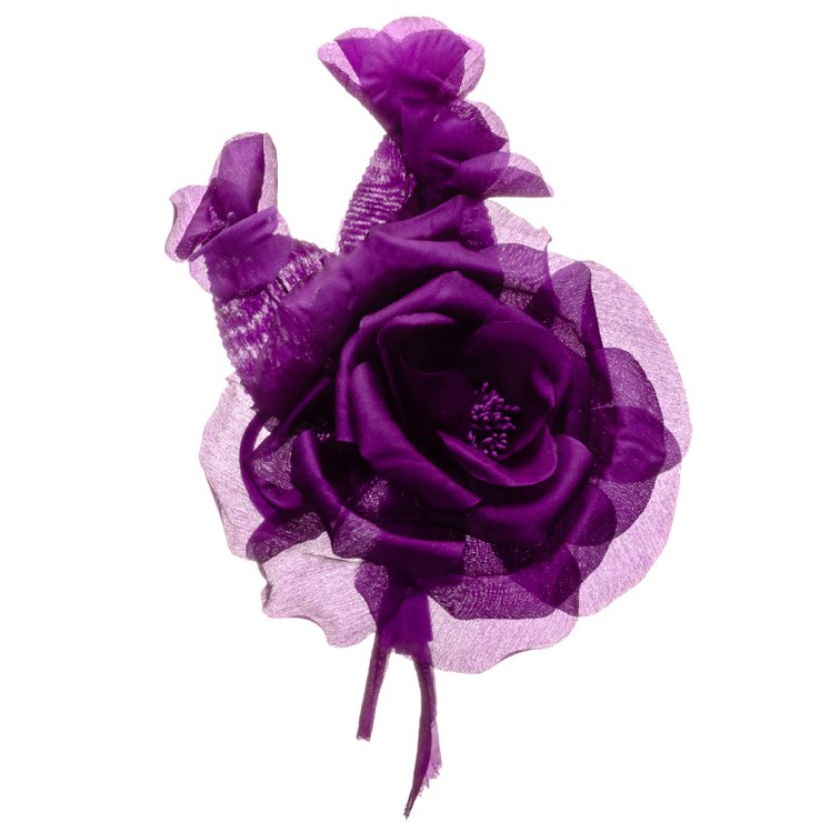Viola Purple Silk rose with 3 buds 150 x 180mm 1 Each