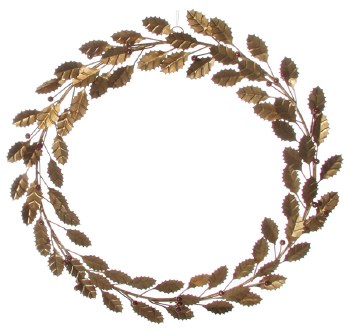 Gold Metal Holly Wreath 400 mm