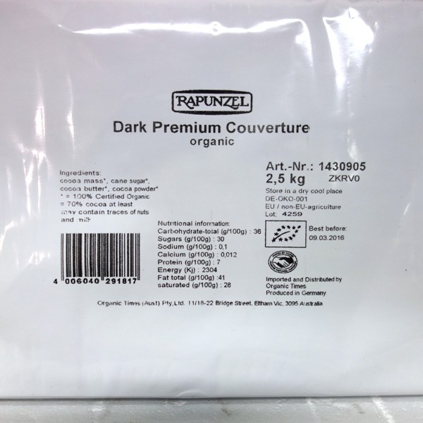 Dark Chocolate Couverture 70% 2.5kg