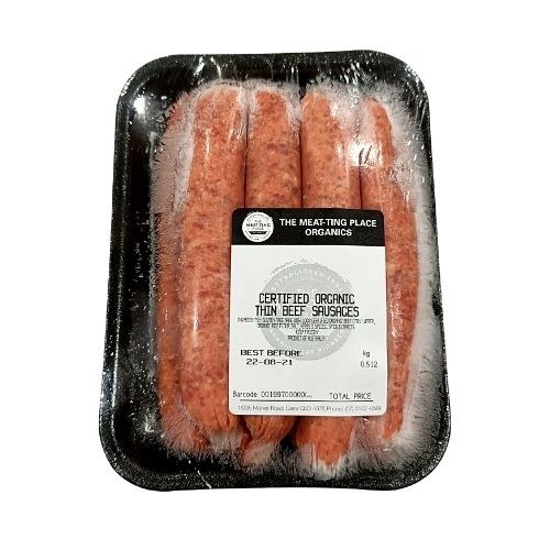 Certified Organic Bbq Beef Thin 500G Sausage