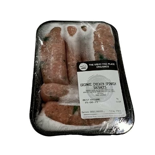 Certified Organic Chicken &amp; Spinach 500G Sausage