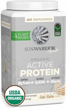 SUNWARRIOR Sport Organic Active Protein, Cake Batter, 2.2 Pounds