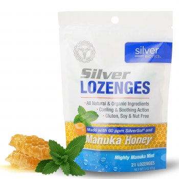 SILVERBIOTICS Silver Lozenges, Manuka Honey Mint, 21 Lozenges