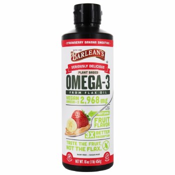 BARLEAN'S Vegan Omega-3 from Flax Oil 2968 mg, Strawberry Banana Smoothie, 16 oz