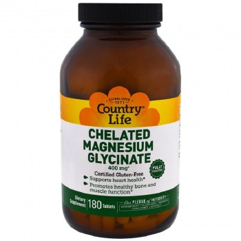 COUNTRY LIFE Chelated Magnesium Glycinate, 400 mg, 180 Tablets