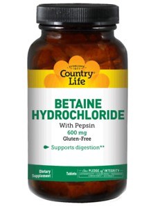 COUNTRY LIFE Betaine Hydrochloride, 600 mg, 100 Tablets