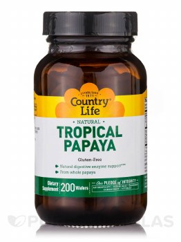 COUNTRY LIFE Natural Tropical Papaya Gluten Free, 200 Chewable Wafers