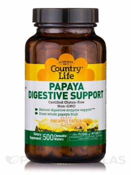 COUNTRY LIFE Papaya Digestive Support, Pineapple Flavor, 500 chewable wafers