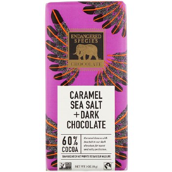 ENDANGERED SPECIES CHOCOLATE Caramel, Sea Salt + Dark Chocolate, 60% Cocoa, 3 oz