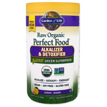 GARDEN OF LIFE Perfect Food® Raw Organic Alkalizer &amp; Detoxifier Powder Lemon Ginger, 9.94 oz