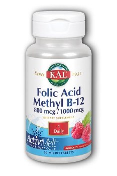 KAL Folic Acid Methyl B-12, 800 mcg / 1000 mcg, ActivMelt Rasberry, 60 micro tablets