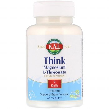 KAL Think Magnesium L-Threonate, 2000 mg, 60 Tablets
