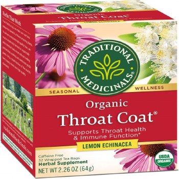 TRADITIONAL MEDICINALS Organic Throat Care Lemon Echinacea, 16 tea bags