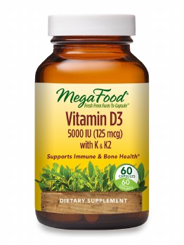 MEGAFOOD Vitamin D3 5000 IU with K &amp; K2, 60 tablets