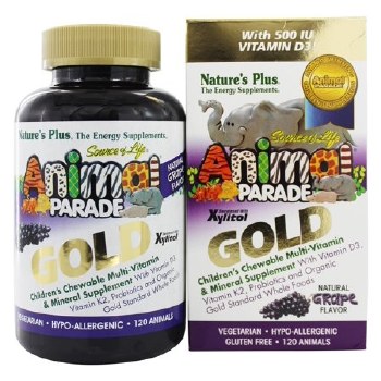 NATURE'S PLUS Animal Parade® Children's Chewable Multi-Vitamin &amp; Mineral  GOLD Grape, 120 Chewable Animal Shapes