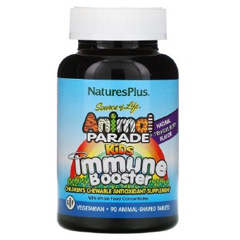 NATURE'S PLUS Animal Parade Kids Immune Booster, Tropical Berry flavor, 90 animal shaped chewables