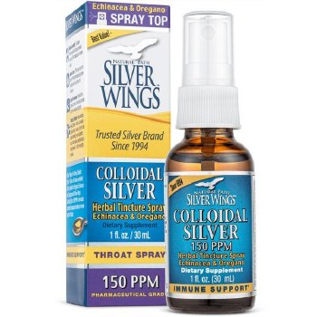 NATURAL PATH SILVER WINGS Colloidal Silver with Echinacea &amp; Oregano 150 PPM, 1 fl oz throat spray