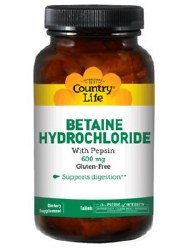 COUNTRY LIFE Betaine Hydrochloride, 600 mg, 100 Tablets