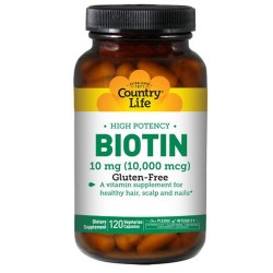 COUNTRY LIFE Biotin, 10 mg, 120 Vegetarian Capsules