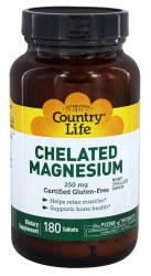 COUNTRY LIFE Chelated Magnesium, 250 mg, 180 Tablets