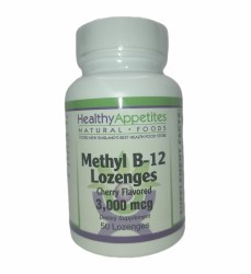 HEALTHY APPETITES Methyl B-12 3000 mcg 50 Cherry Flavored Lozengers