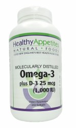 HEALTHY APPETITES Omega-3 Plus Vitamin D3, 1,000 IU, 200 Soft Gels