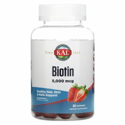 KAL Biotin Gummies 5000mcg, Strawberry, 60 Gummies