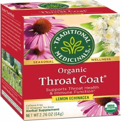 TRADITIONAL MEDICINALS Organic Throat Care Lemon Echinacea, 16 tea bags