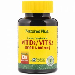 NATURE'S PLUS Vitamin D3 1000 IU and Vitamin K2 100 mcg, 90 Vegetarian Capsules