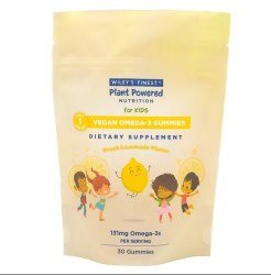 WILEY'S FINEST Omega-3 Vegan Gummies For Kids, Lemon Flavor, 30 Gummies