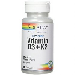 SOLARAY Vitamin D3 + K2, Soy-Free, 60 VegCaps