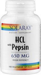 SOLARAY HCL with Pepsin, 650 mg - 100 Vegetarian Capsules