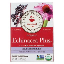 TRADITIONAL MEDICINALS Organic Echinacea Plus Elderberry Tea, 16 tea bags