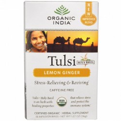 ORGANIC INDIA Tulsi Lemon Ginger Tea, 18 tea bags