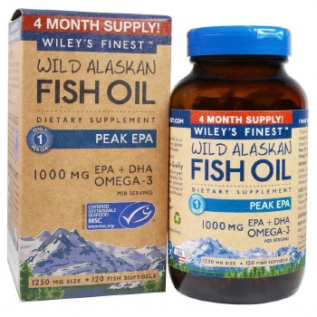 WILEY'S FINEST Wild Alaskan Fish Oil Peak EPA, 1000 mg EPA + DHA, 120 softgels
