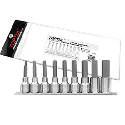 Toptul 9PCS 1/2"Dr Long Hex Bit Socket Rail Set