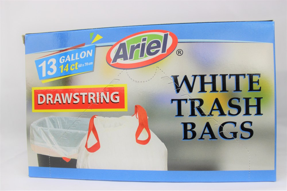 ARIEL 13GAL DRAWSTRING TRASH WHITE EACH