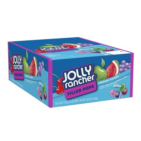 JOLLY RANCHER 0.56OZ LOLLIPOPS ASSORTED FRUIT FLAVOR 100PC BOX